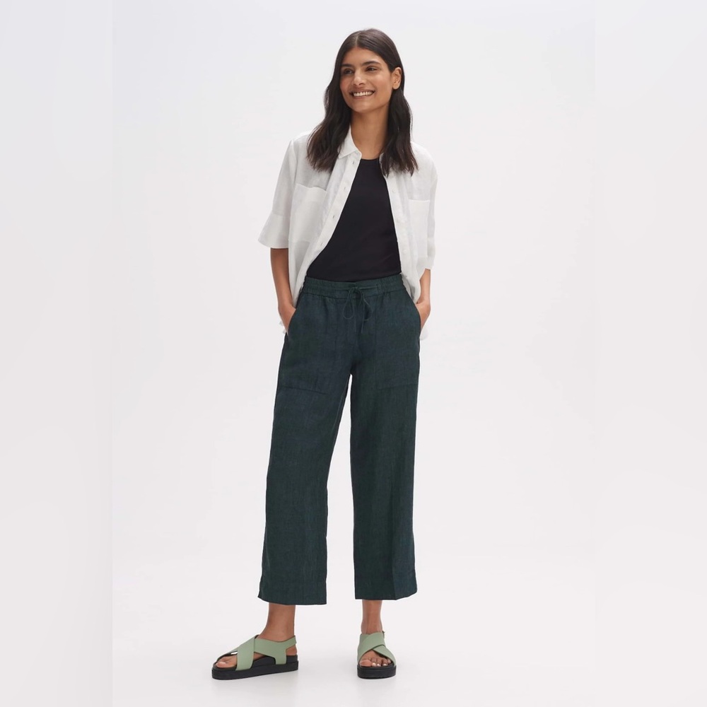 OPUS Linen Madeka Fresh Wide Leg Cropped Trousers Pants in Dark Emerald Size 38 - Picture 3 of 13